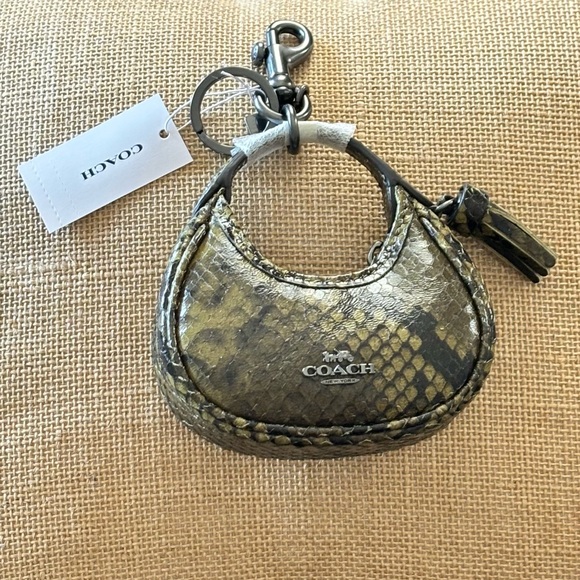 Brand New with Tags Coach Carmen Bag Charm in Snake Print (Gunmetal/Olive) - Picture 3 of 6
